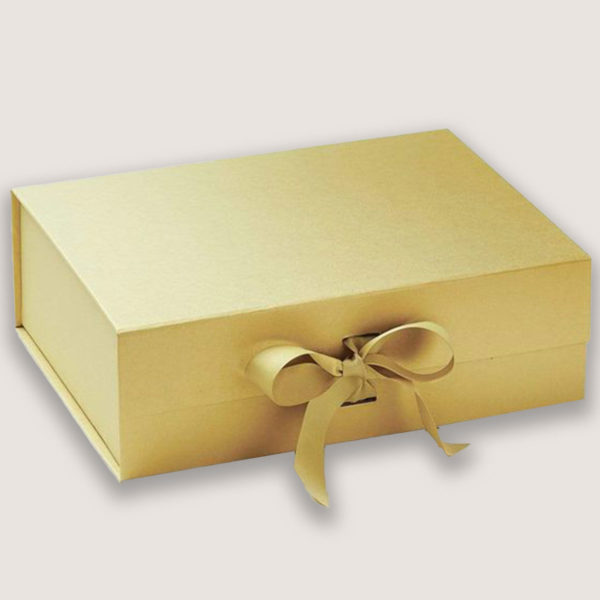 Gold collapsible boxes with ribbon