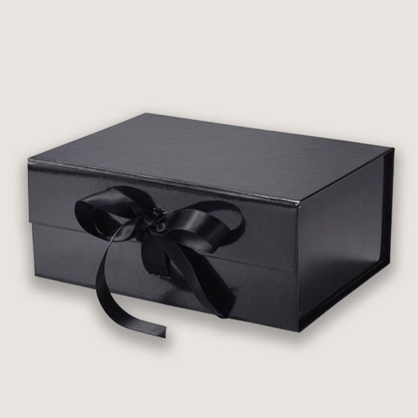 Black collapsible boxes with ribbon